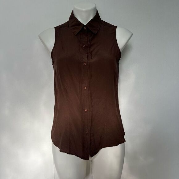 Y2K Jaclyn Smith 100% silk chocolate brownbutton down tank top - Picture 6 of 11